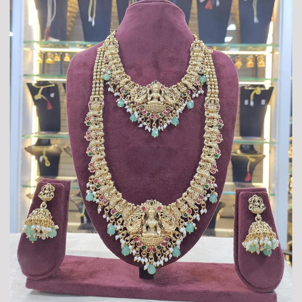 SNERA Gold Plated Pota Stone And Beads Temple Double Necklace Set