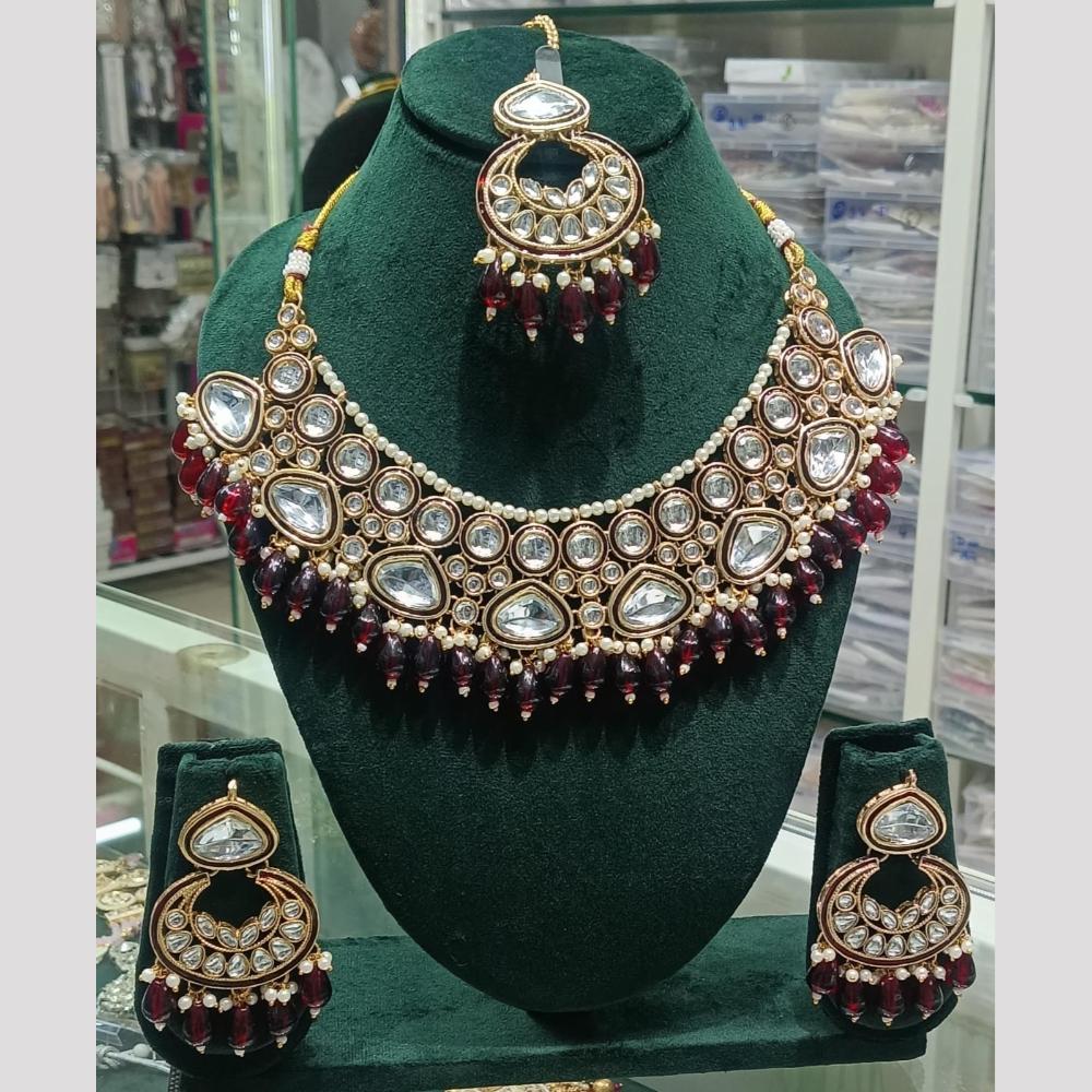 SNERA Kundan Stone And Beads Elegant Necklace Set