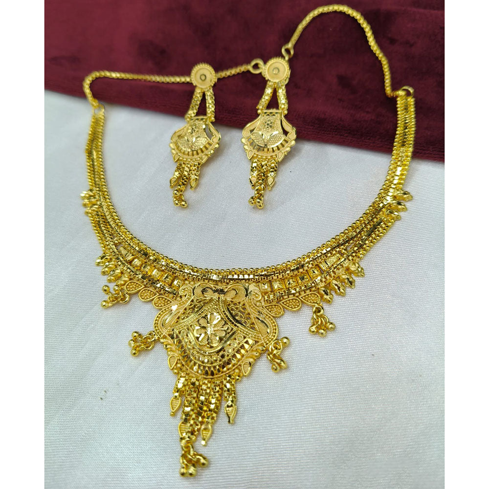 SNERA Traditional Gold Plated Designer Necklace Set with Earrings