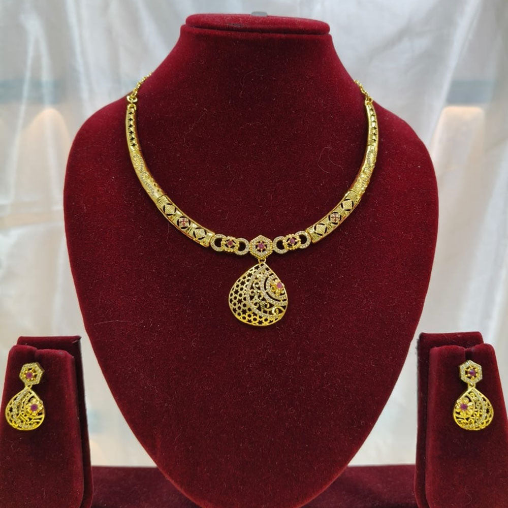 SNERA Traditional Gold Plated Austrian Stone Designer Necklace Set with Earrings