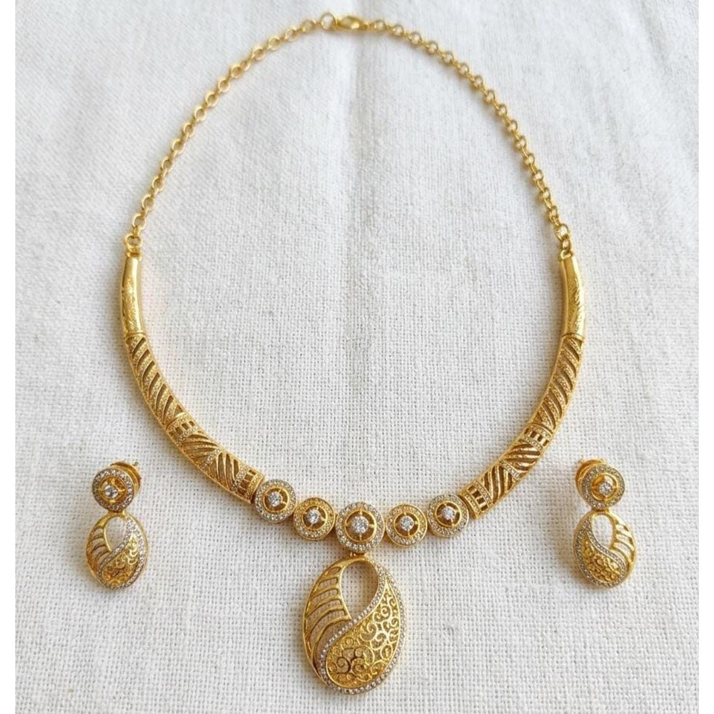 SNERA Traditional Gold Plated Austrian Stone Designer Necklace Set with Earrings