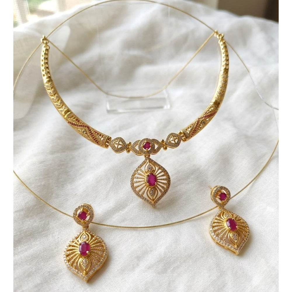 SNERA Traditional Gold Plated Austrian Stone Designer Necklace Set with Earrings