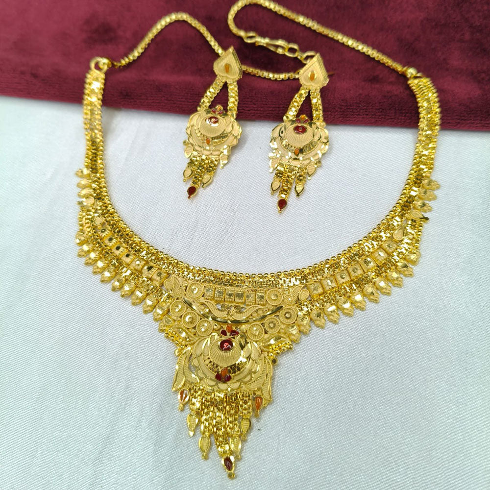 SNERA Traditional Gold Plated Designer Necklace Set with Earrings