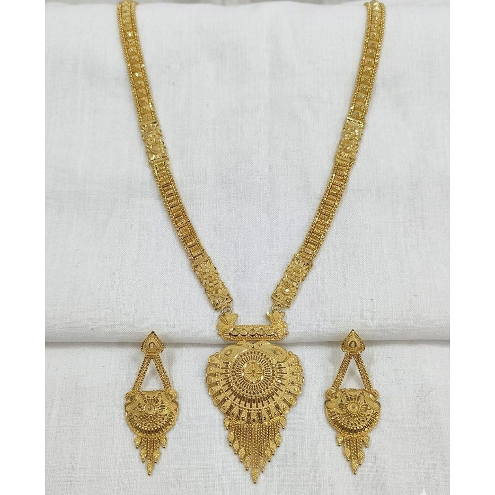 SNERA Traditional Gold Plated Designer Long Necklace Set with Earrings
