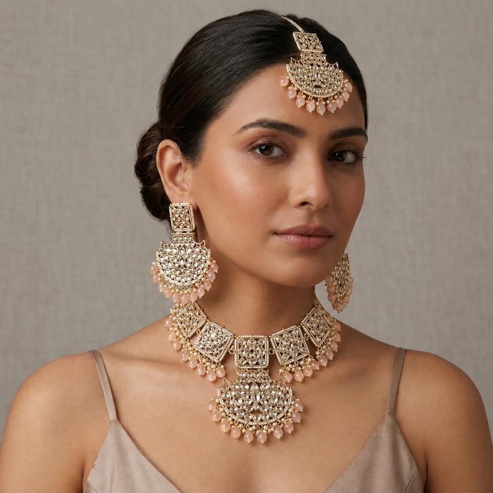 SNERA Party Wear Kundan Stone And Pearl Choker Necklace Set