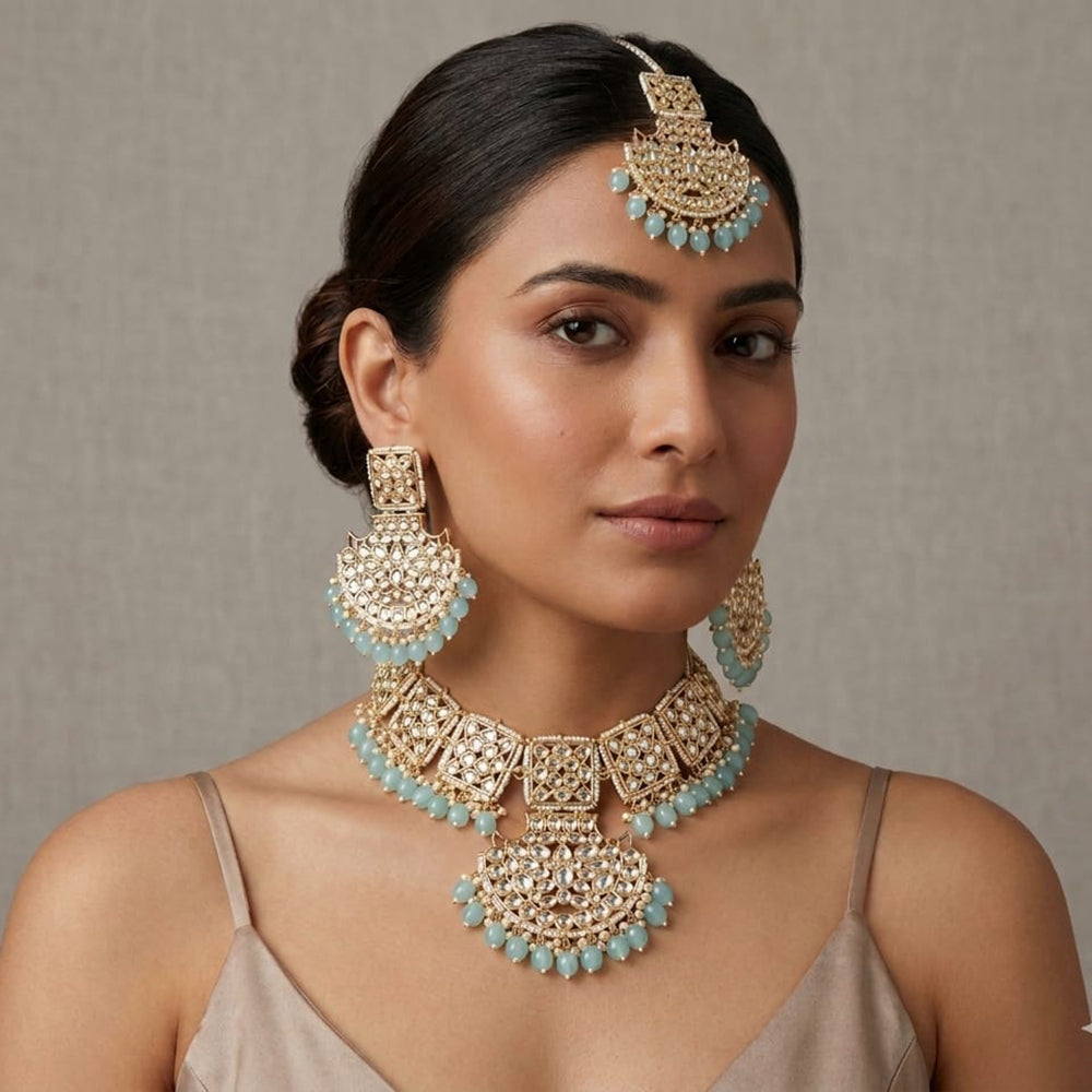 SNERA Party Wear Kundan Stone And Pearl Choker Necklace Set