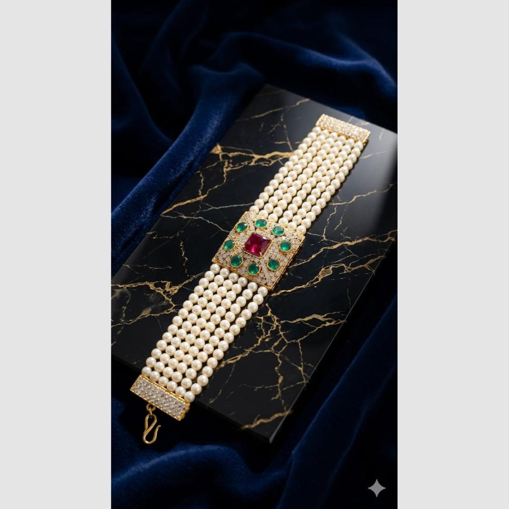 SNERA Elegant Crystal Stone And Pearl Adjustable Bracelet for Women