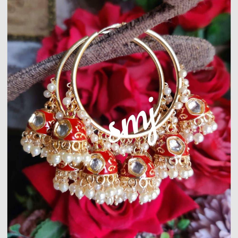 SNERA Traditional Dangler Earrings with Crystal Stones & Pearls