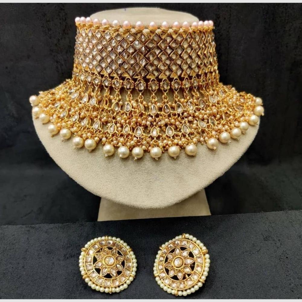 SNERA Classic Grace Crystal Stone And Pearl Choker Necklace Set
