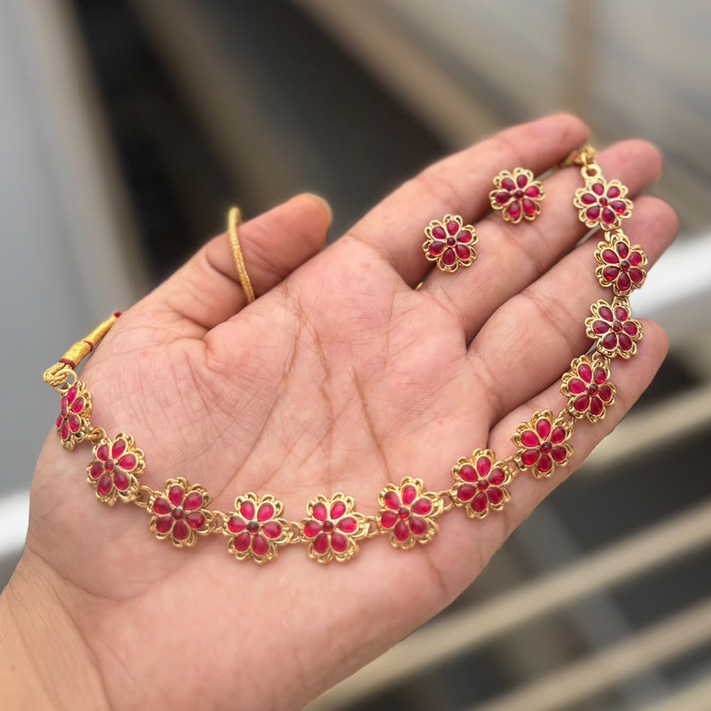 SNERA Gold Plated Ethnic Pota Stone Necklace Set