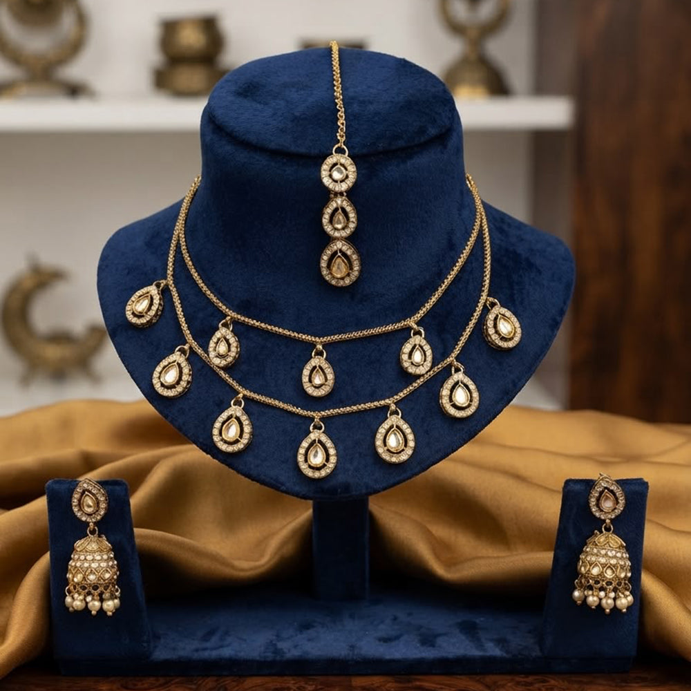 SNERA Elegant Crystal Stone And Pearl Necklace Set Women
