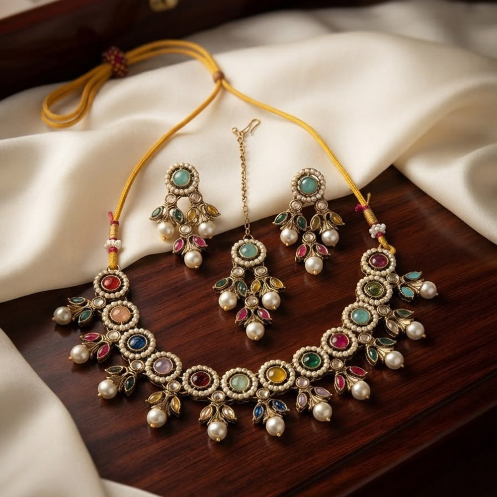 SNERA Elegant Crystal Stone And Pearl Necklace Set Women