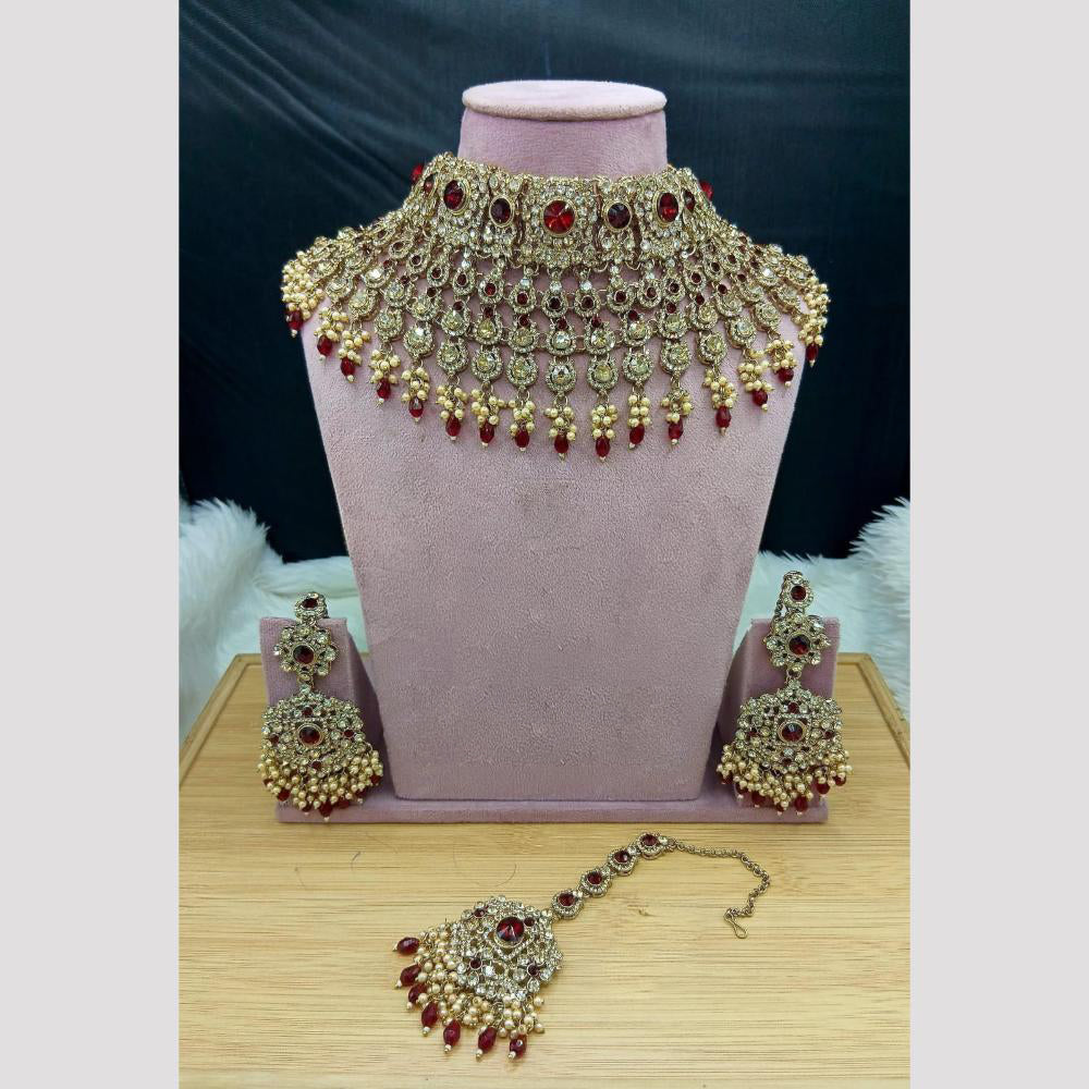SNERA Elegant Crystal Stone And Pearl Choker Necklace Set Women
