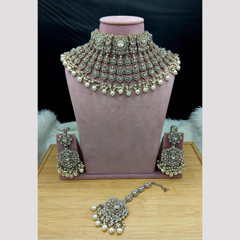 SNERA Elegant Crystal Stone And Pearl Choker Necklace Set Women