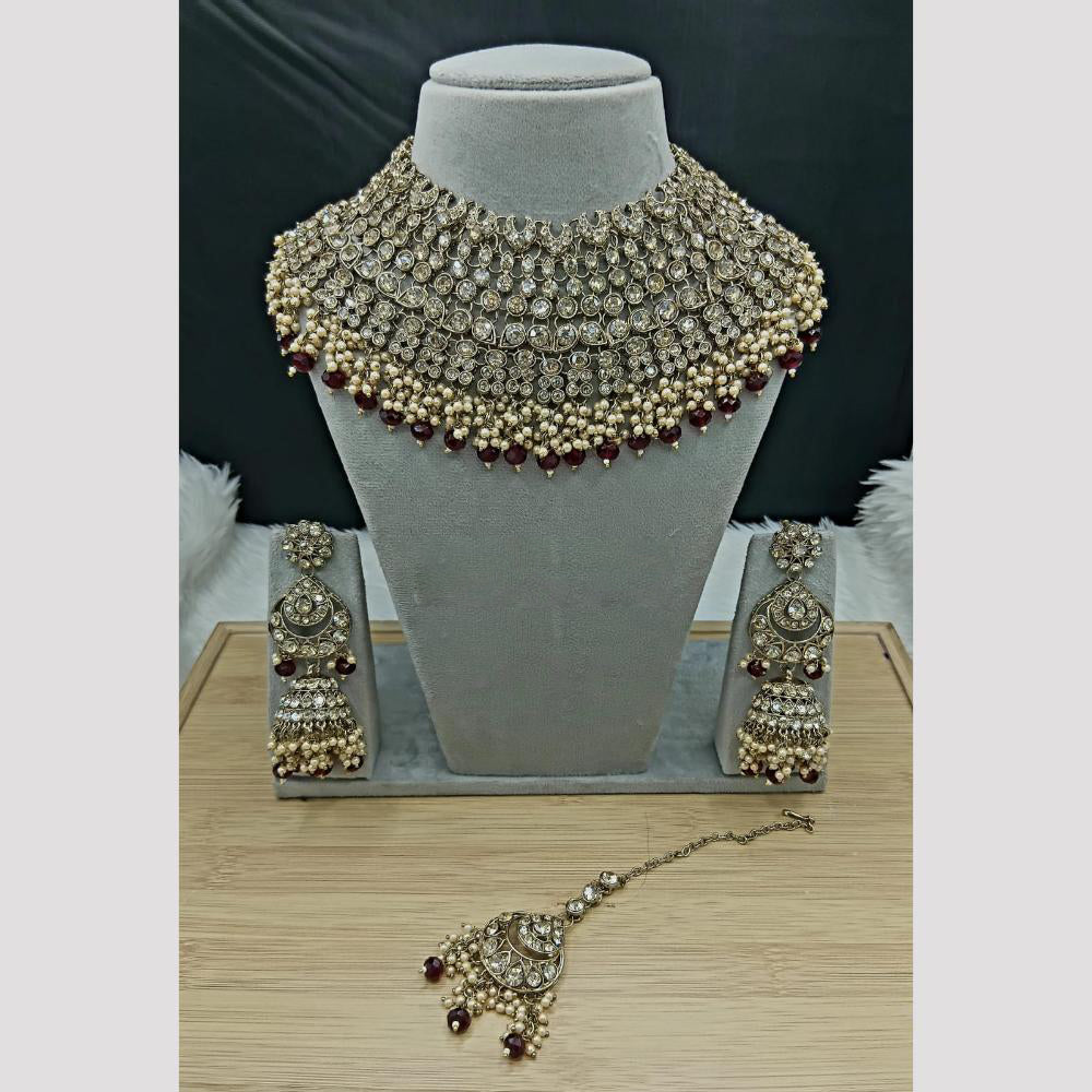 SNERA Elegant Crystal Stone And Pearl Choker Necklace Set Women