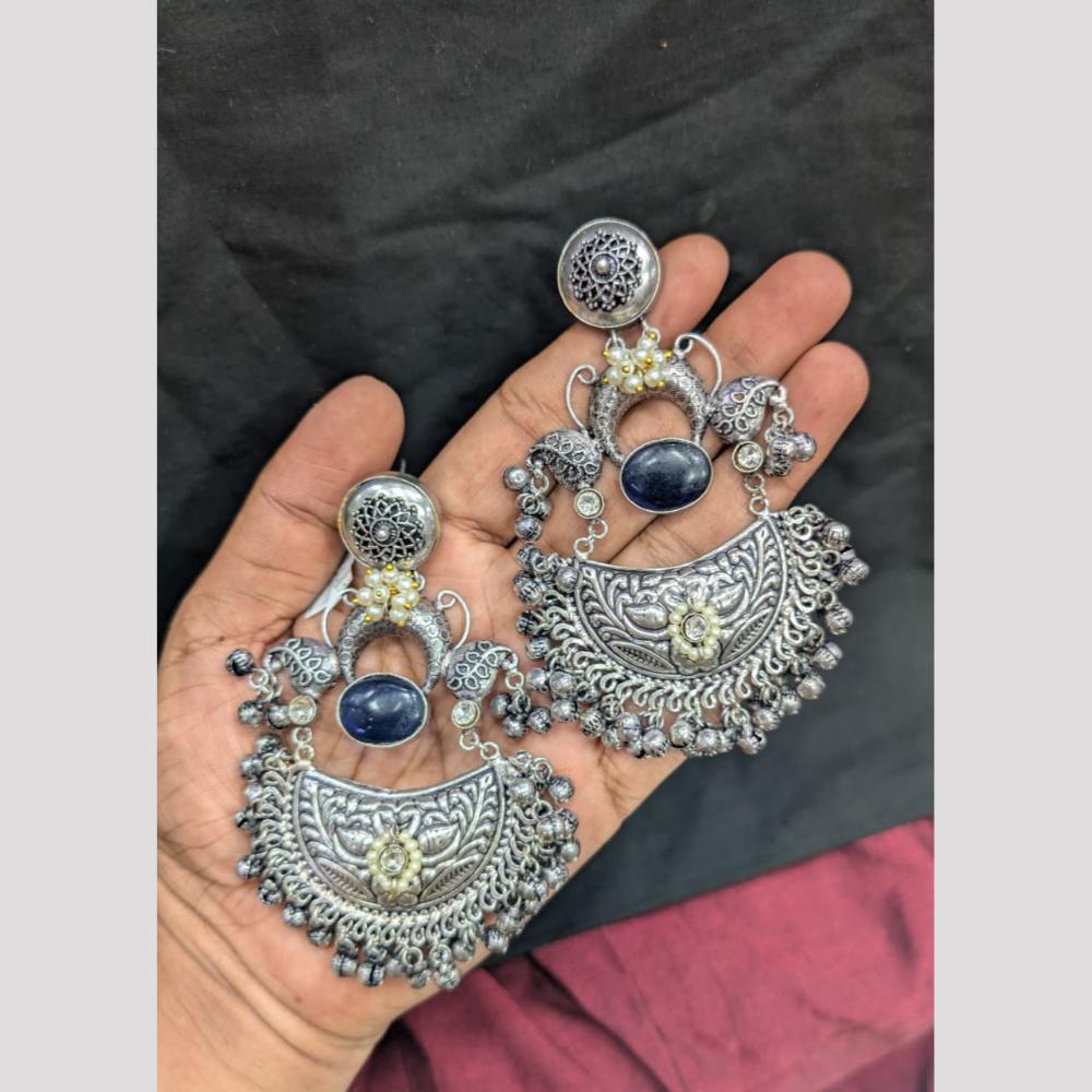 SNERA Elegant 2 Tone Plated Pota Stone And Pearl Dangler Earrings