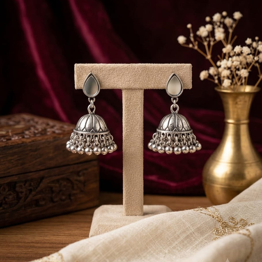 SNERA Vintage Oxidised Plated Pearl Jhumki Earrings for Women