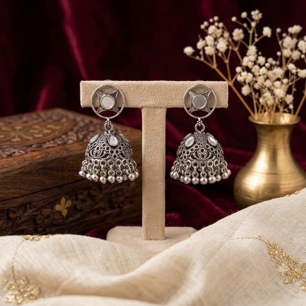 SNERA Vintage Oxidised Plated Mirror Jhumki Earrings for Women