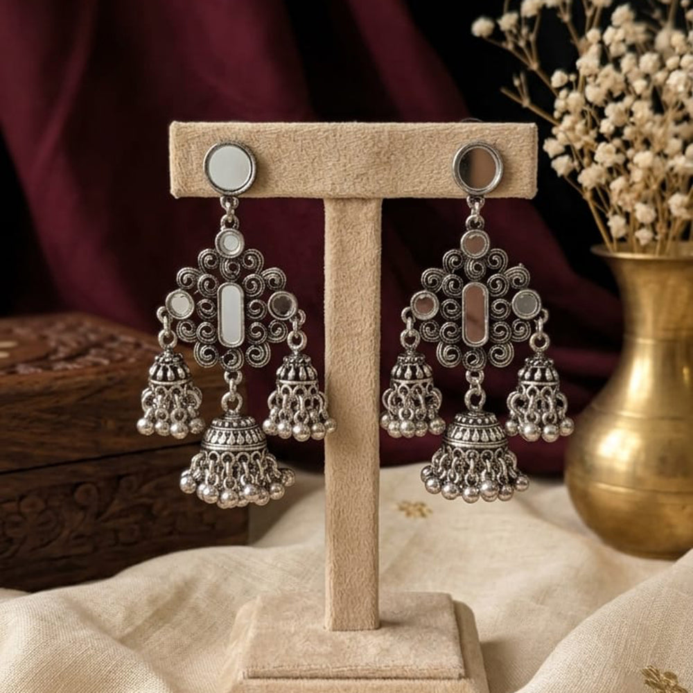 SNERA Vintage Oxidised Plated Mirror Jhumki Earrings for Women