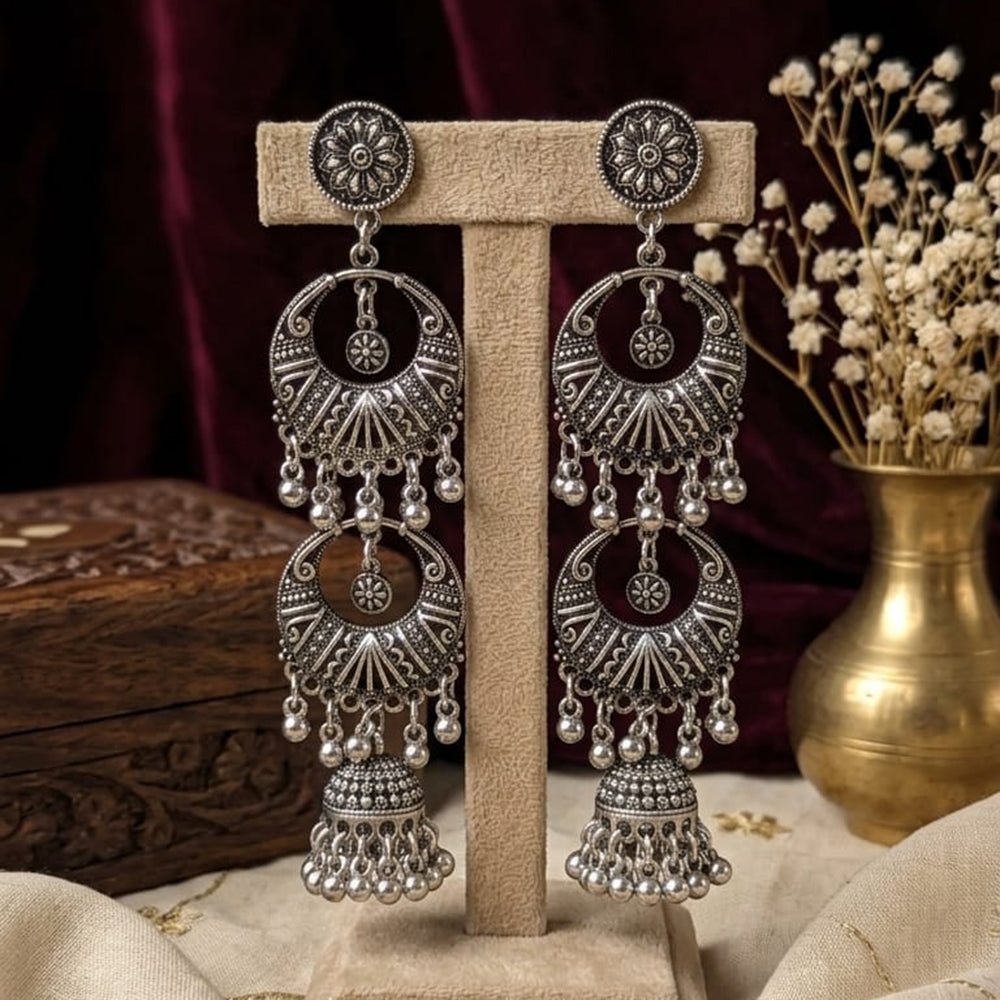 SNERA Vintage Oxidised Plated Pearl Jhumki Earrings for Women
