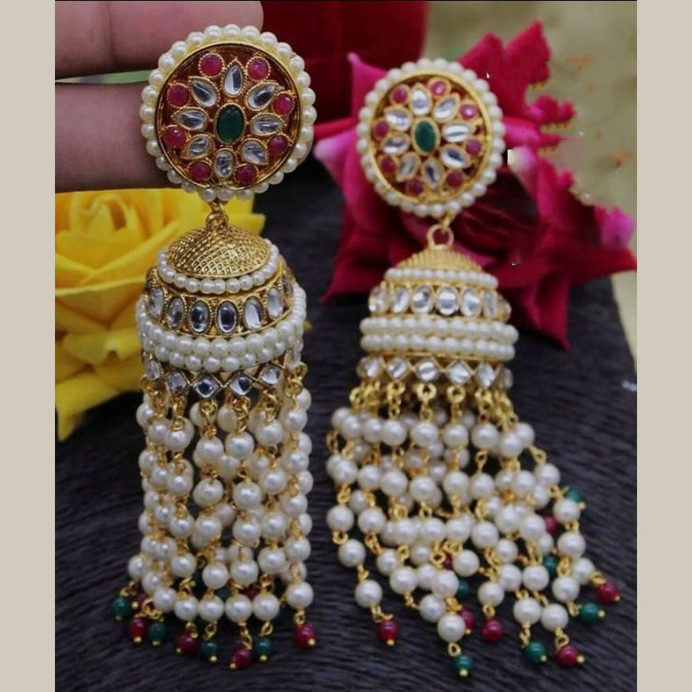 SNERA Elegant Kundan Stone And Pearl Jhumki Earrings