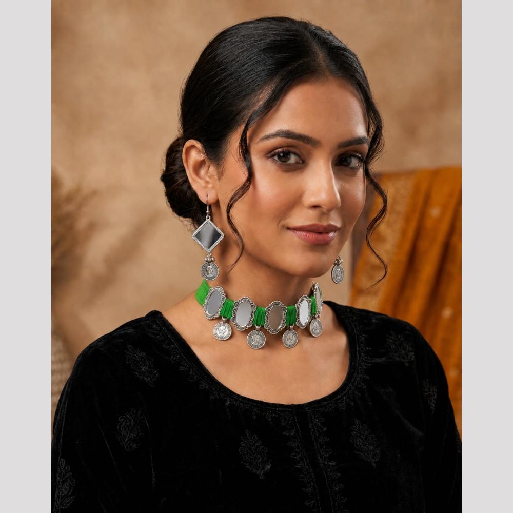 SNERA Mirror Embellished Ethnic Choker Necklace Set
