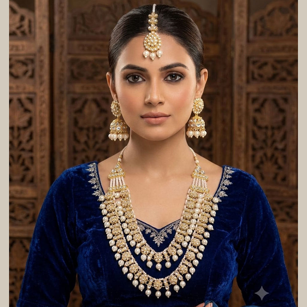 SNERA Elegant Kundan Stone Beads Long Necklace Set For Women