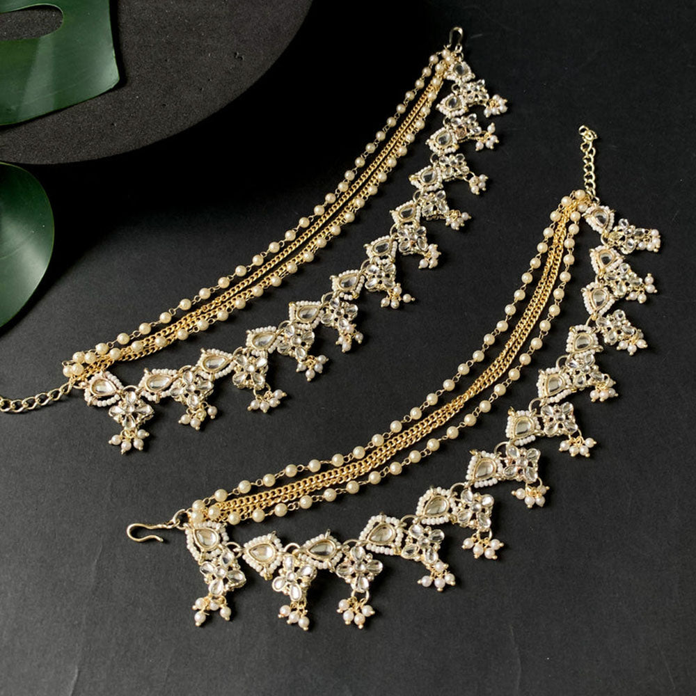 SNERA Gold Plated Kundan Stone And Pearl Payal