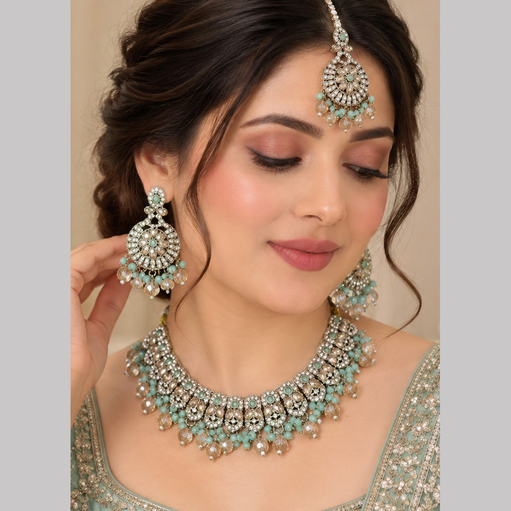 SNERA Elegant Crystal Stone Beads And Pearl Necklace Set Women