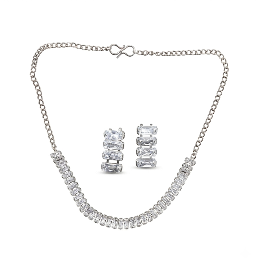Urthn Silver Plated Sparkling Crystal Stone Necklace Set(Pack of 6)