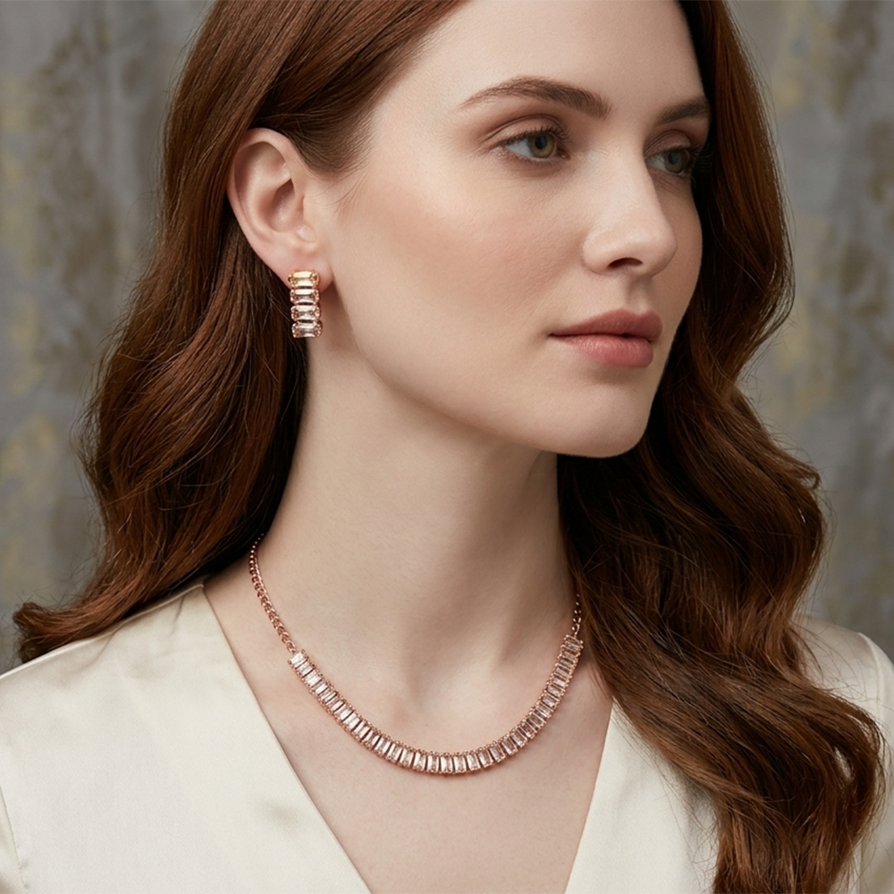 Urthn Rose Gold Plated Sparkling Crystal Stone Necklace Set(Pack of 6)