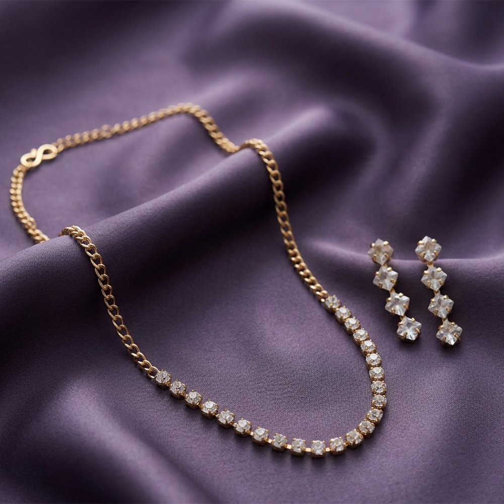 Urthn Pack Of 3 Austrian Stone Gold Plated Necklace Set