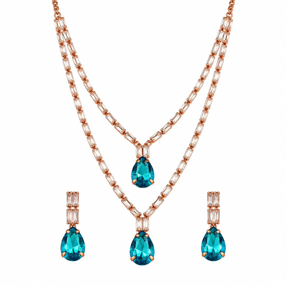 Urthn Glamorous Rose Gold Plated Crystal Stone Necklace Set for Party & Festive Wear(Pack Of 3)
