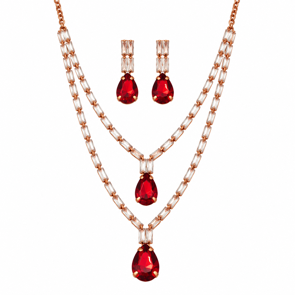 Urthn Glamorous Rose Gold Plated Crystal Stone Necklace Set for Party & Festive Wear(Pack Of 3)