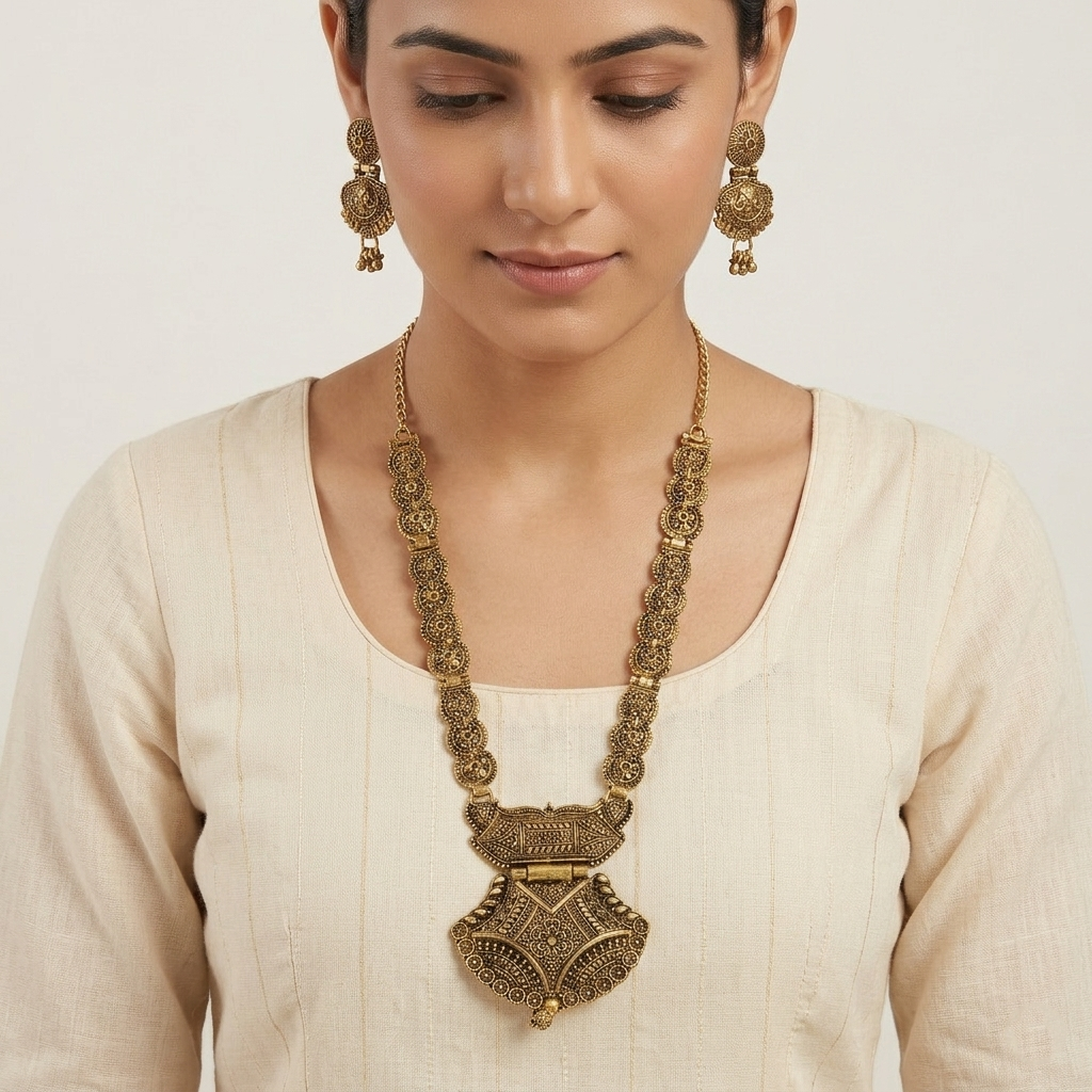 Urthn South Indian Style Antique Gold Plated Pearl Necklace Set (Pack of 6)