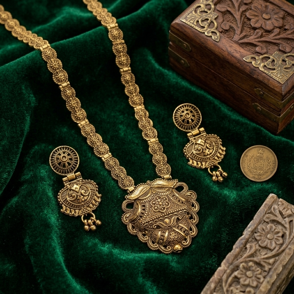 Urthn South Indian Style Antique Gold Plated Pearl Necklace Set (Pack of 6)
