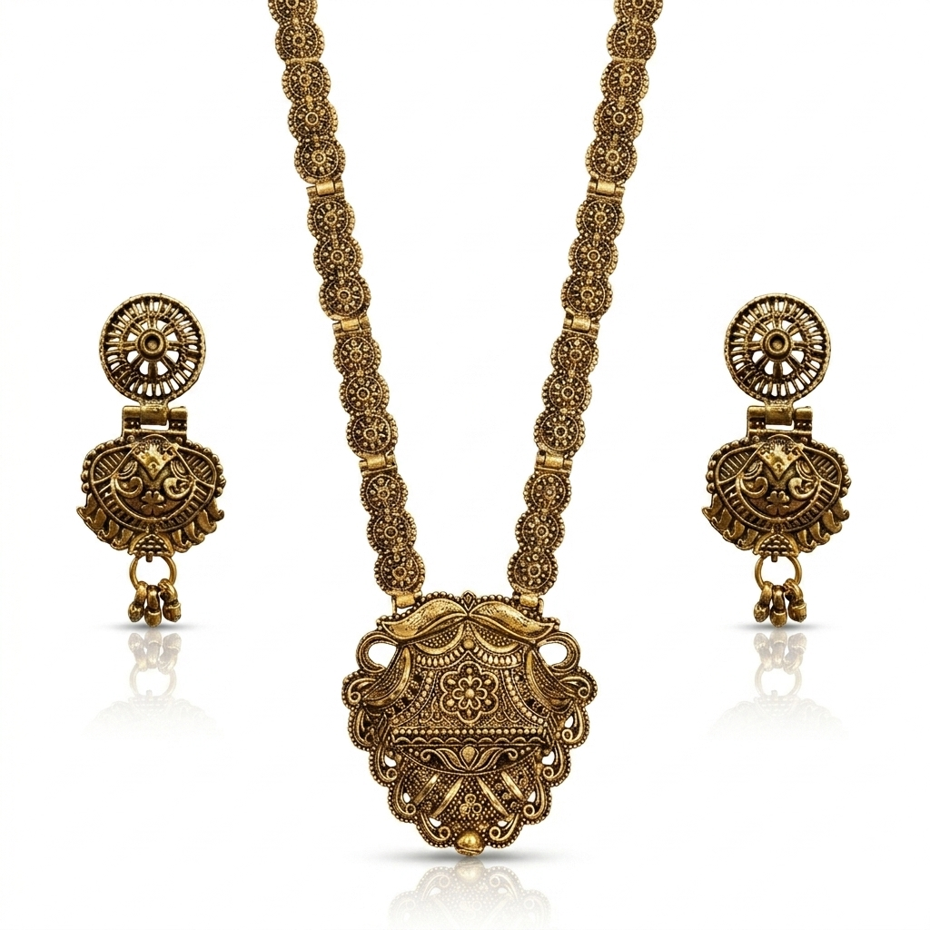 Urthn South Indian Style Antique Gold Plated Pearl Necklace Set (Pack of 6)