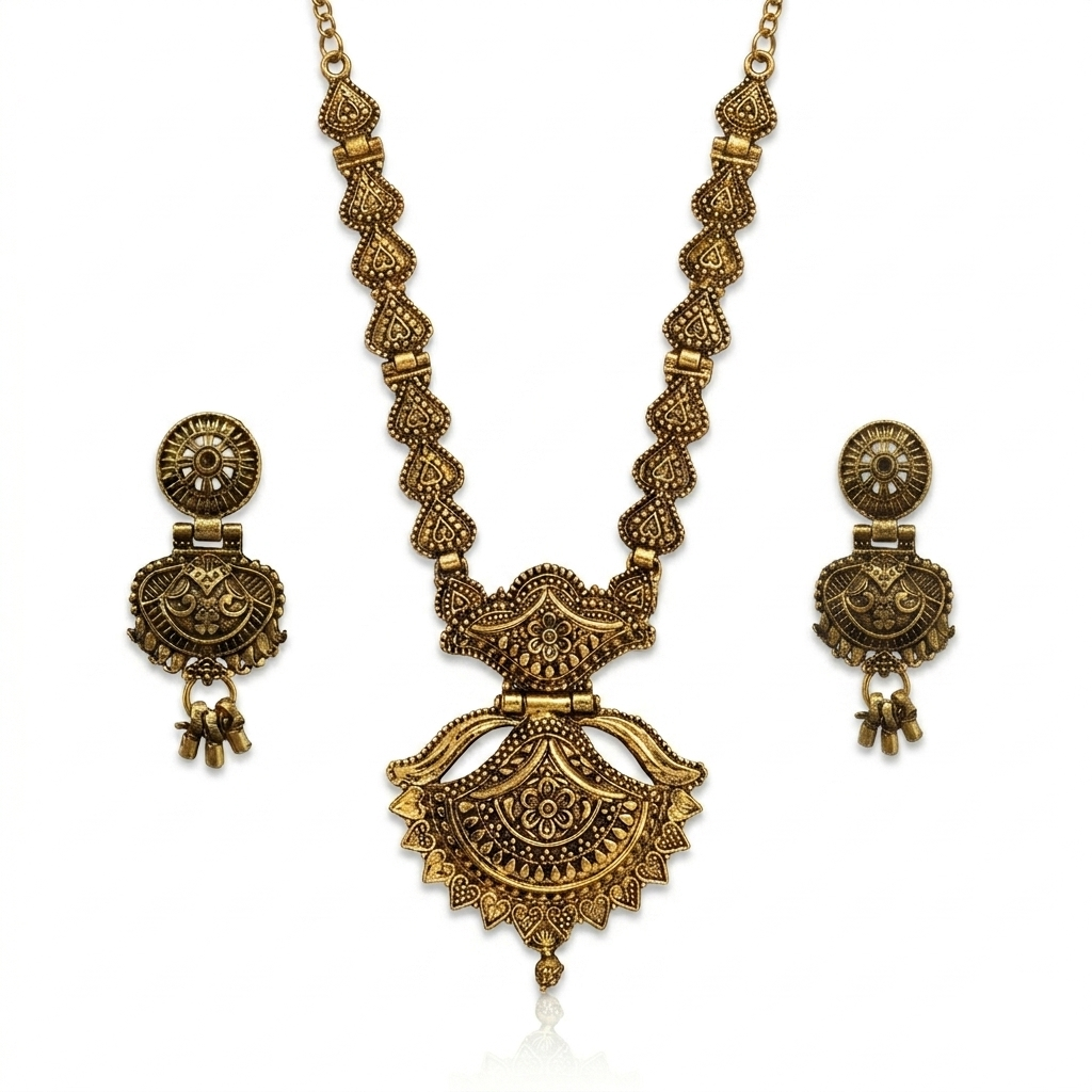 Urthn South Indian Style Antique Gold Plated Pearl Necklace Set (Pack of 6)