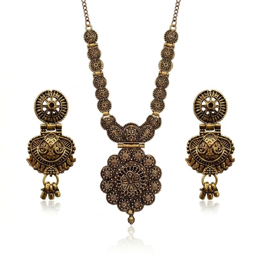 Urthn South Indian Style Antique Gold Plated Pearl Necklace Set (Pack of 6)