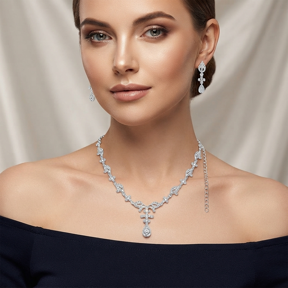 Darshana Jewels Elegant Austrian Stone Party Wear Necklace Set (Set of 3)