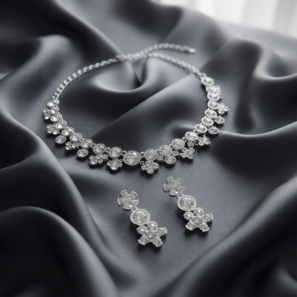Darshana Jewels Sparkling Austrian Stone Jewellery Set with Earrings (Set of 3)