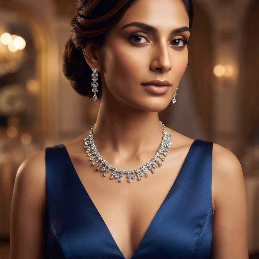 Darshana Jewels Sparkling Austrian Stone Jewellery Set with Earrings (Set of 3)