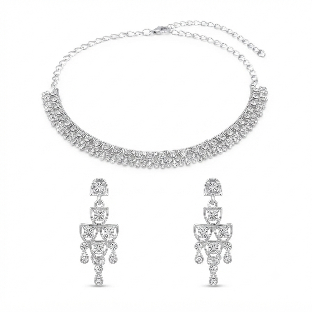Darshana Jewels Designer Austrian Stone Statement Necklace Set (Set of 3)