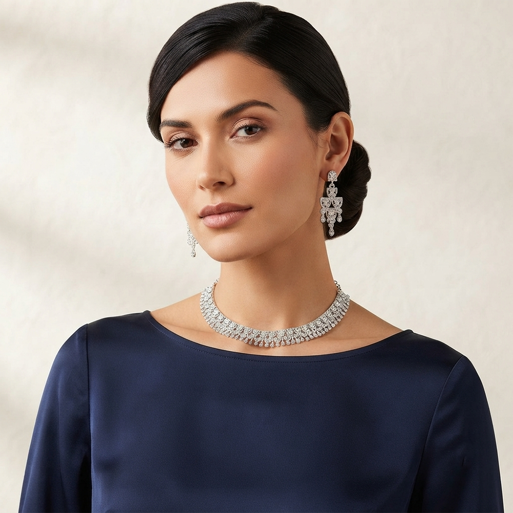 Darshana Jewels Designer Austrian Stone Statement Necklace Set (Set of 3)