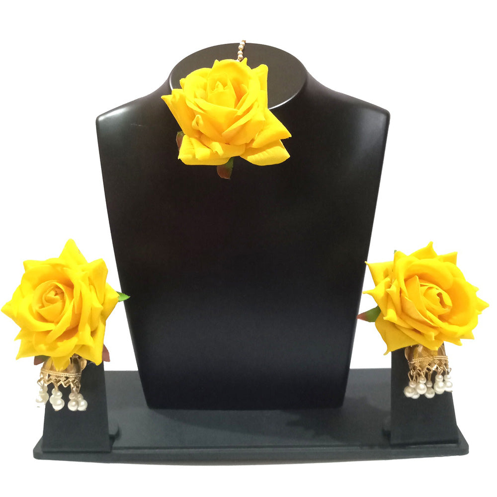 Kavya's Kreation Floral Design Earrings With Maangtikka