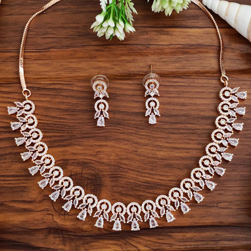 Everlasting Quality Jewels ForeverGlow Rose Gold Plated American Daimonds Necklace Set