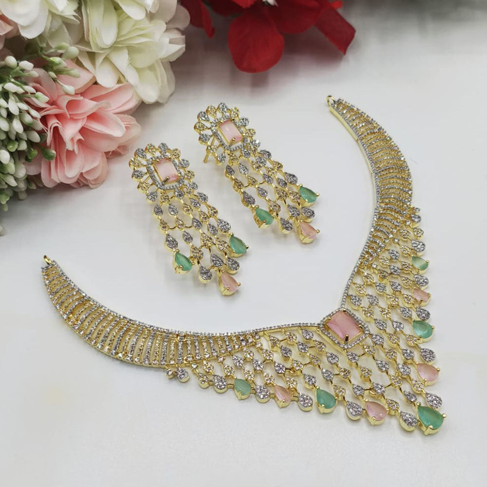 Everlasting Quality Jewels 2 Tone Plated American Diamond Necklace Set