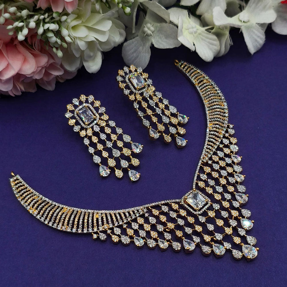 Everlasting Quality Jewels 2 Tone Plated American Diamond Necklace Set