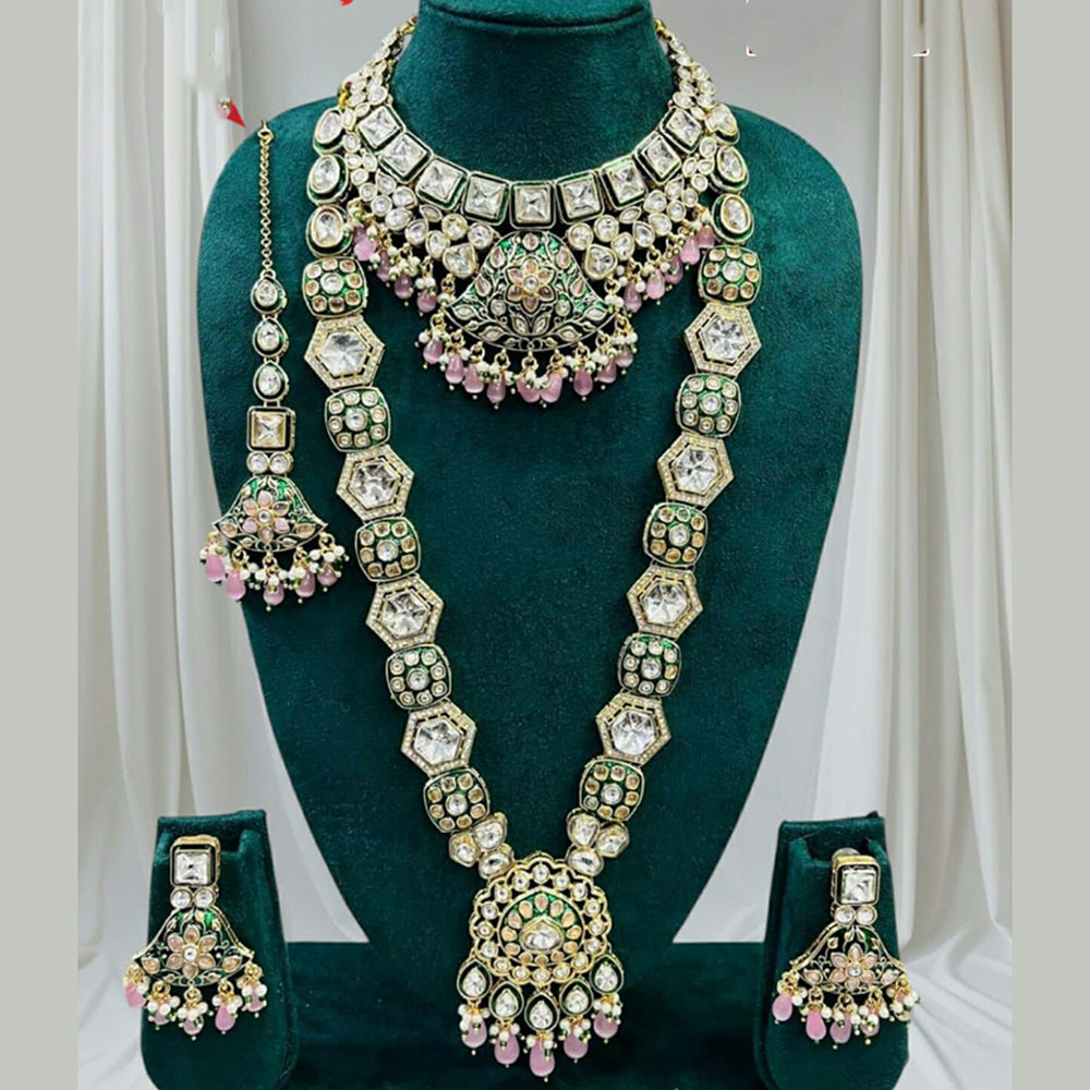 Everlasting Quality Jewels Handcrafted Polki Kundan Stone And Meenakari Long Necklace Set