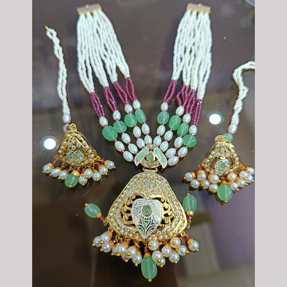 Everlasting Quality Jewels Graceful Pota Stone And Pearl Meenakari Necklace Set